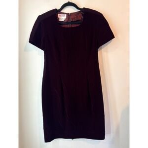 Vintage Maggy London Burgundy Velvet Dress Petite 10 Holiday Cocktail Sheath